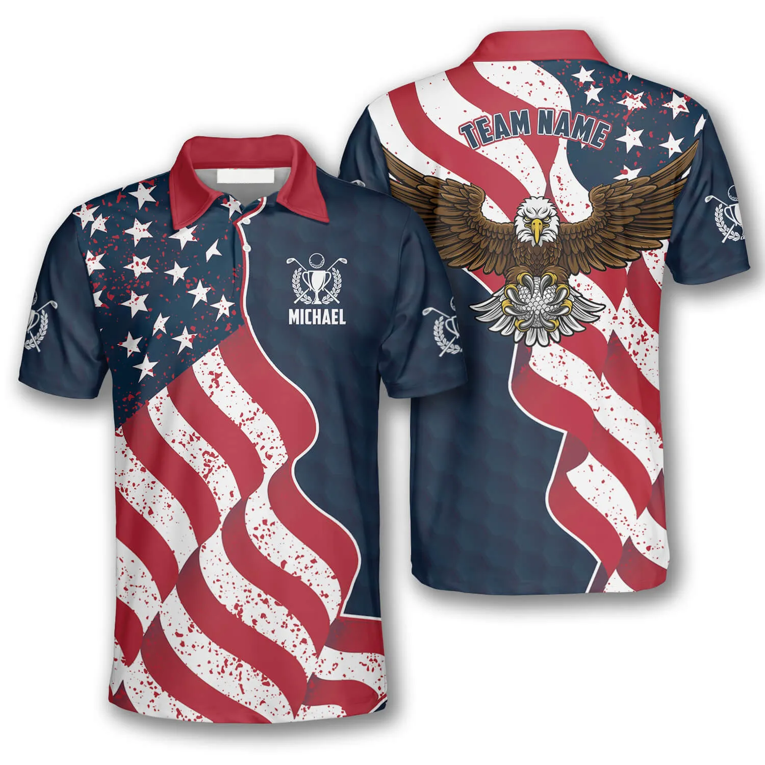 Patriotic American Flag Eagle Sports Style Custom Golf Polo Shirts for Men