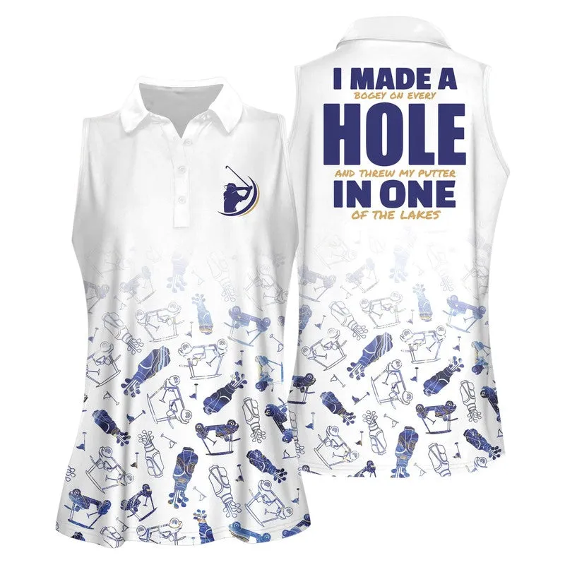 Personalized Golf Shirts for Women Sleeveless, Funny I Made A Hole In One Women Sleeveless Polo Shirt