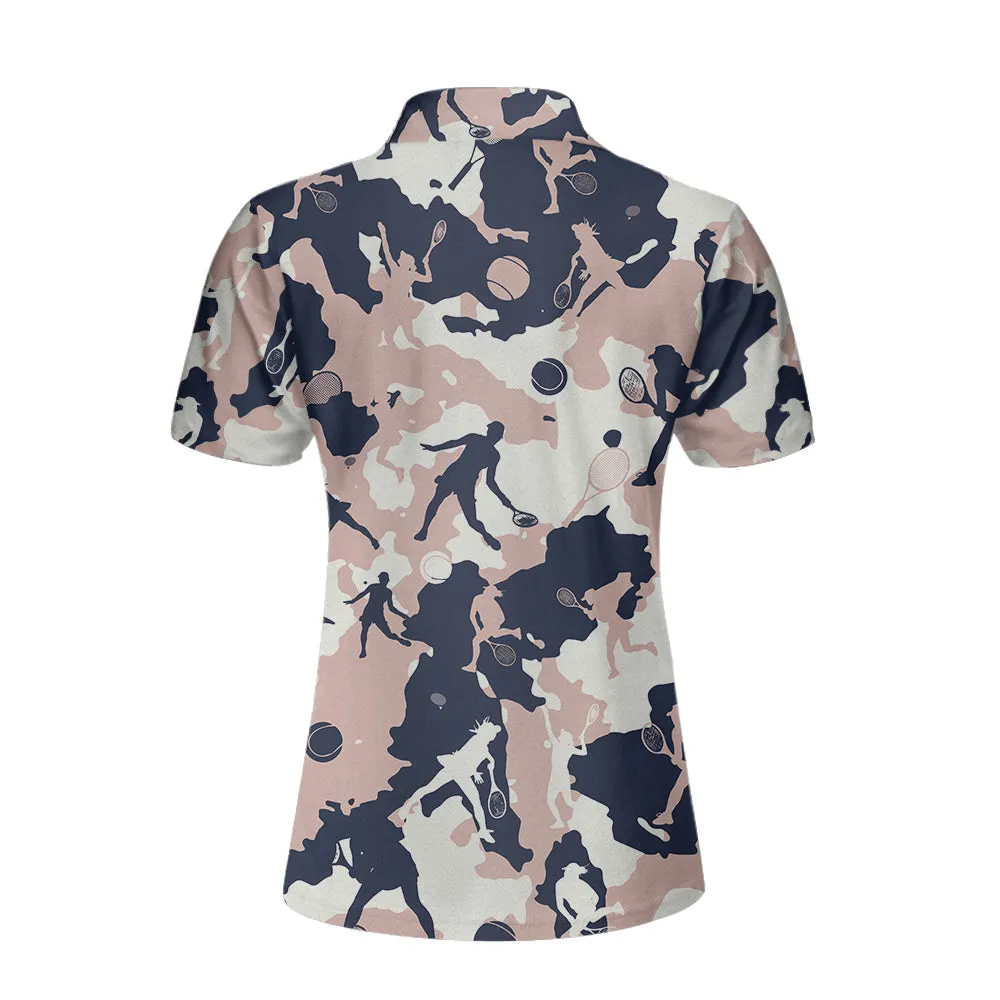 Pink Camouflage Tennis Girl V2 Short Sleeve Women Polo Shirt, Camo Tennis Shirt For Ladies Coolspod