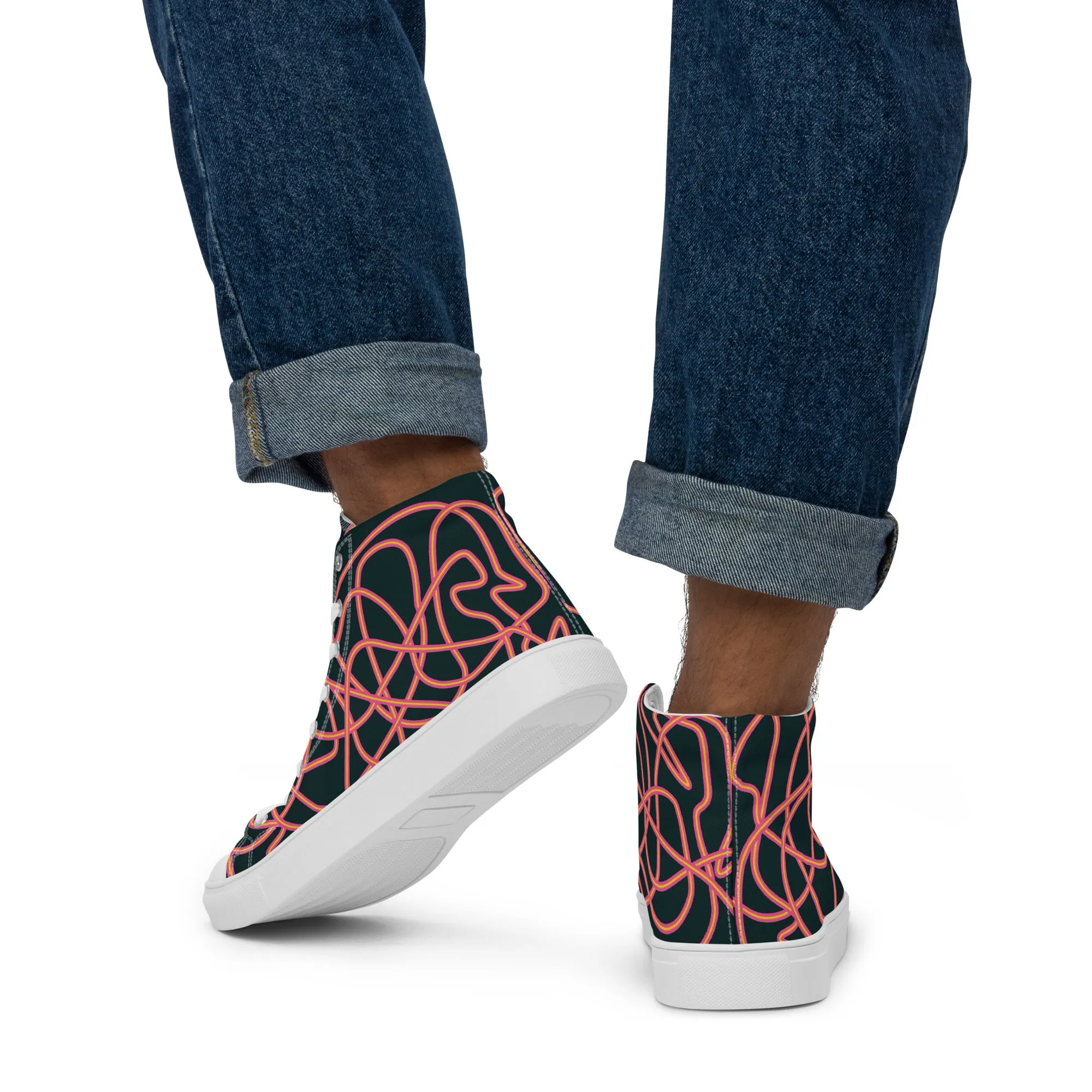 Pink Neon Squiggles High Top Trainers (male sizes)