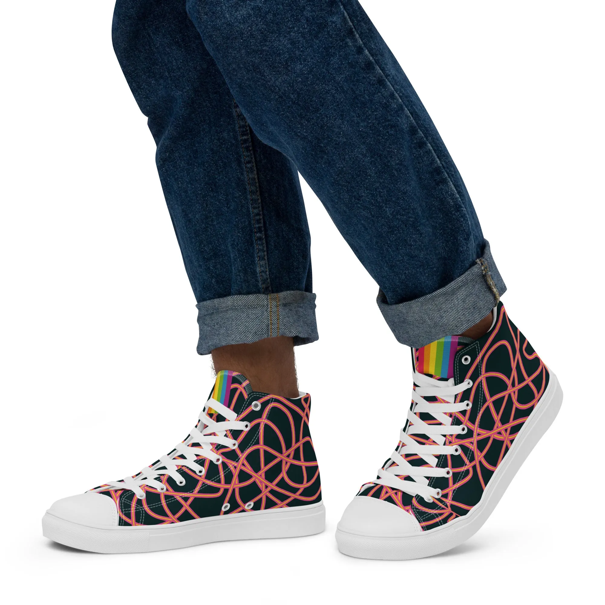 Pink Neon Squiggles High Top Trainers (male sizes)