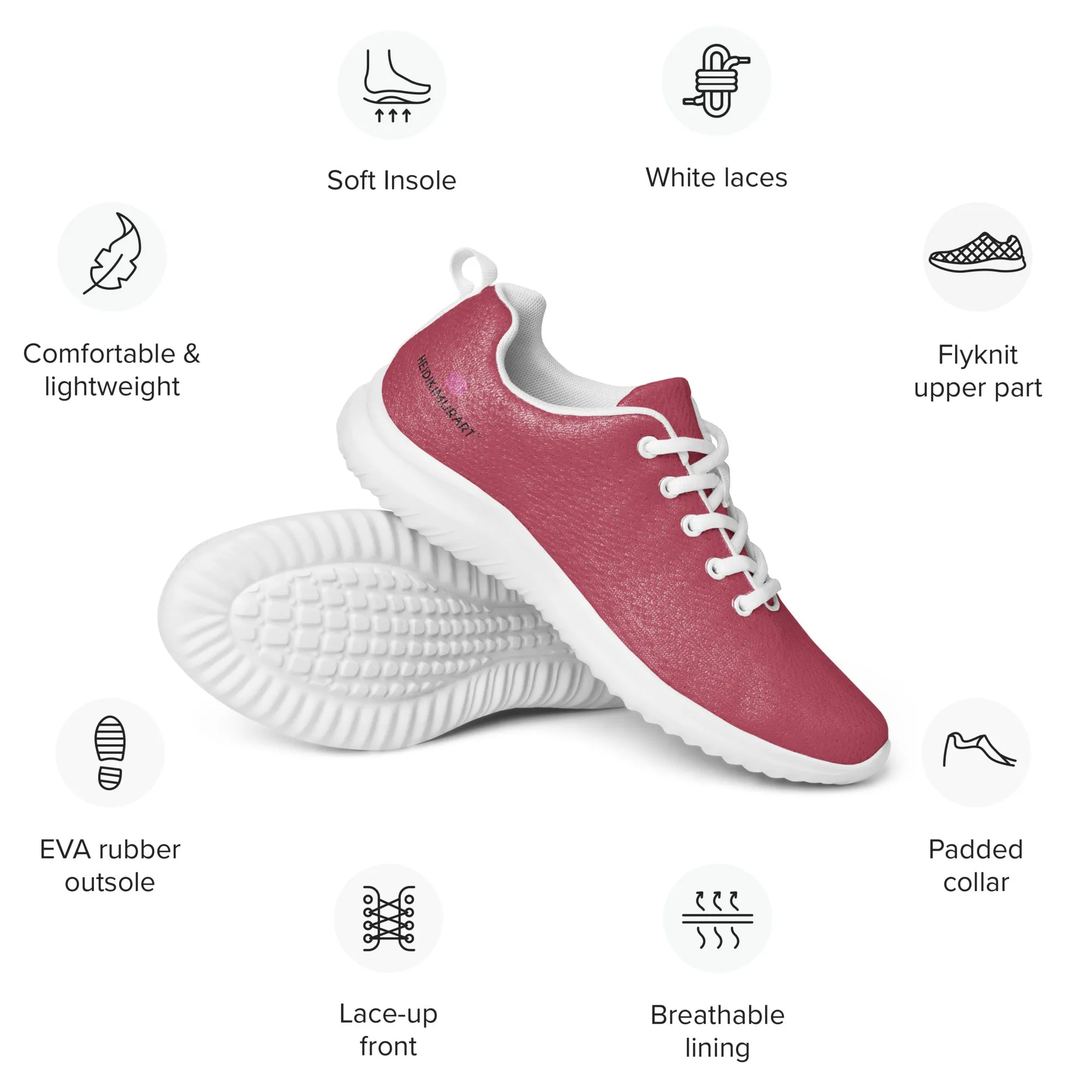 Pink Pastel Men’s Athletic Shoes, Solid Pink Color Modern Breathable Lightweight Men’s Athletic Shoes (US Size: 5-13)