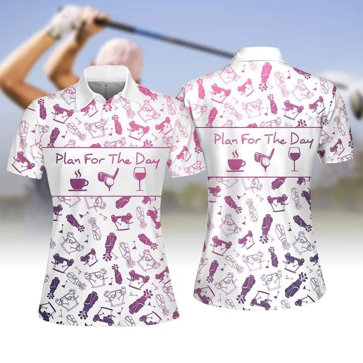 Plan For The Day Wine Gradient Pattern Women Golf Apparel, Women Short Sleeve Polo Shirt, Sleeveless Polo Shirt