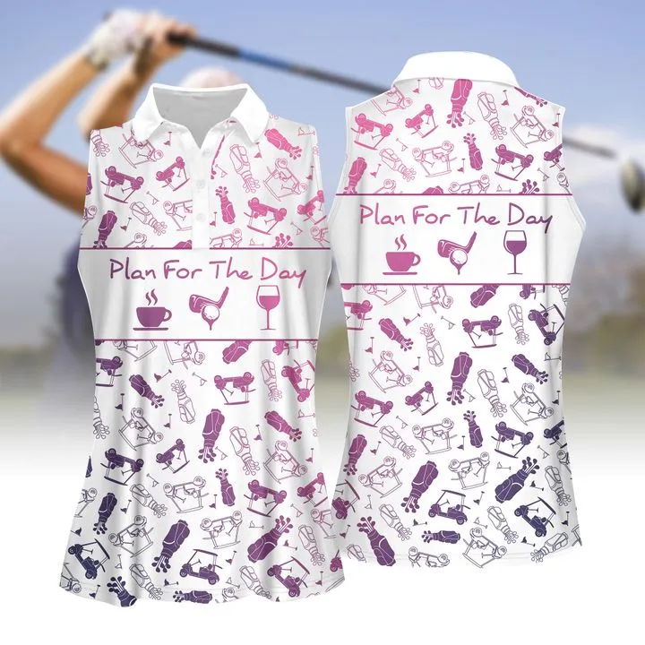 Plan For The Day Wine Gradient Pattern Women Golf Apparel, Women Short Sleeve Polo Shirt, Sleeveless Polo Shirt