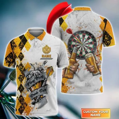 Play Darts Drink Beer 3D Polo Shirt For Darts Player, Dart Team Shirts, Polo Shirt