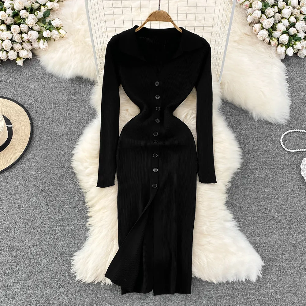 Polo Neck Long Sleeve Knitted Dress       S4163