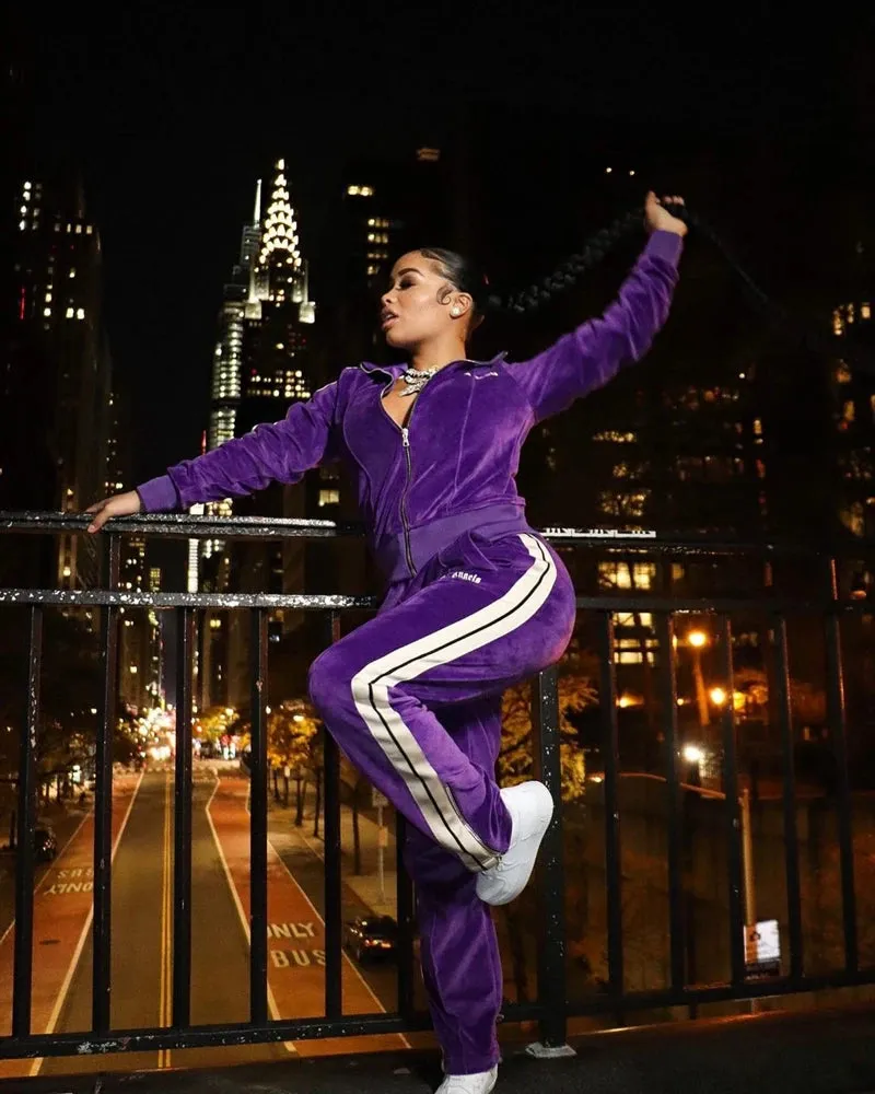 Purple Stretch Velour Tracksuit