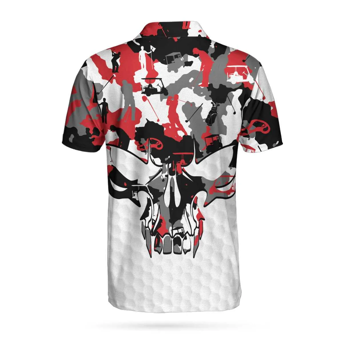 Red And White Camouflage Golf Set Skull Short Sleeve Polo Shirt, Camo Golf Shirt For Men Coolspod