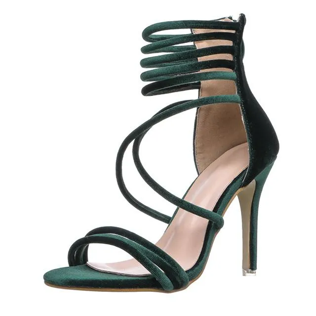 Sexy Cross Tied Women Pumps 2018 Summer Flock Supper High Heels Shoes Beautiful Wedding Shoes Woman