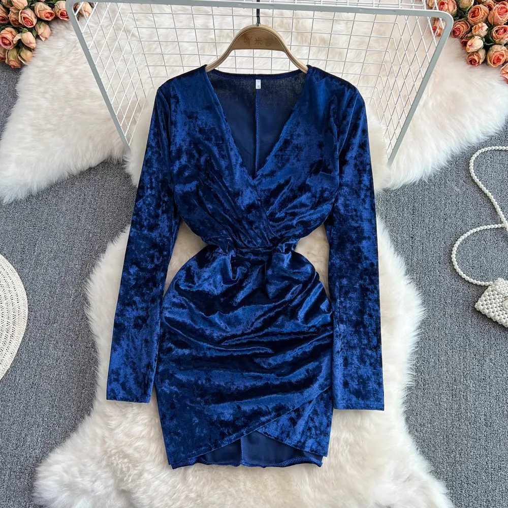 Sexy v eck velvet short dress fashion dress     S515