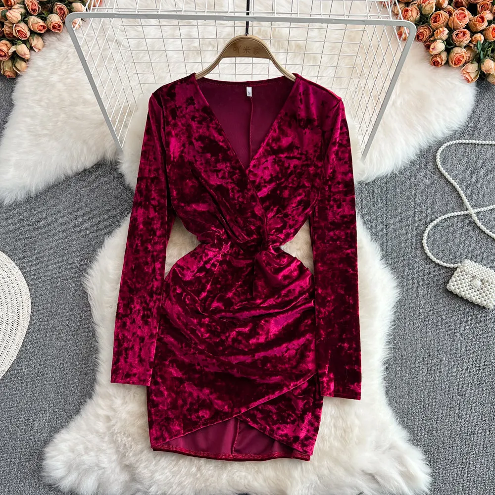 Sexy v eck velvet short dress fashion dress     S515