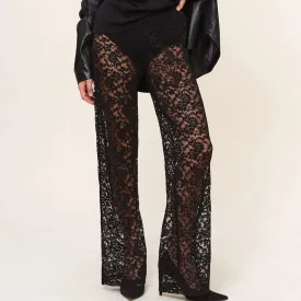 Sheer Lace Transparent Gothic High Waist Wide Leg Flare Sexy Pants