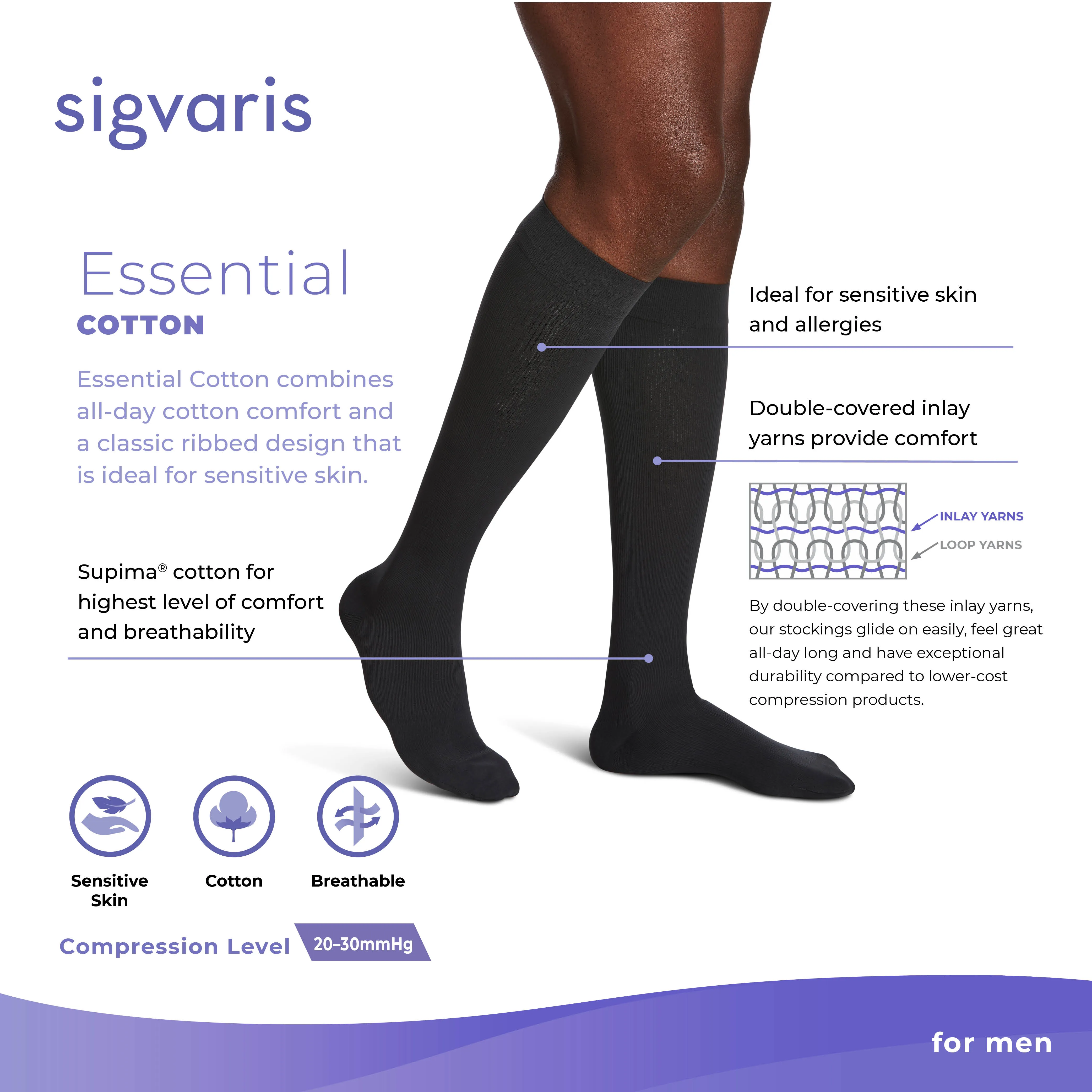 Sigvaris Cotton Men's Knee High 20-30 mmHg