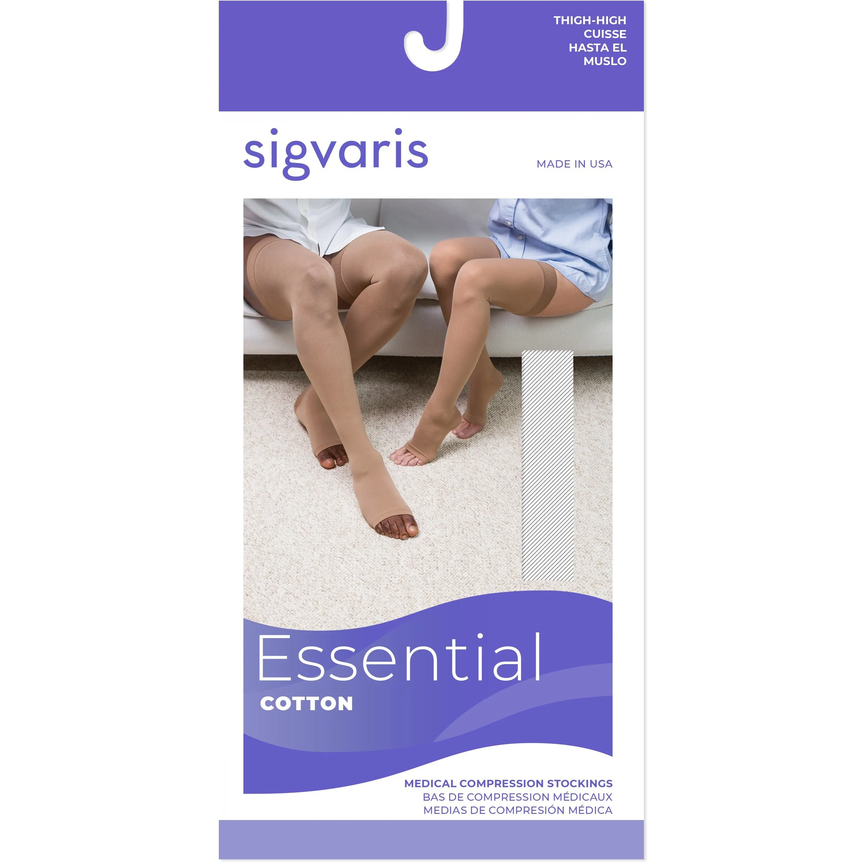 Sigvaris Cotton Thigh High 20-30 mmHg, Open Toe