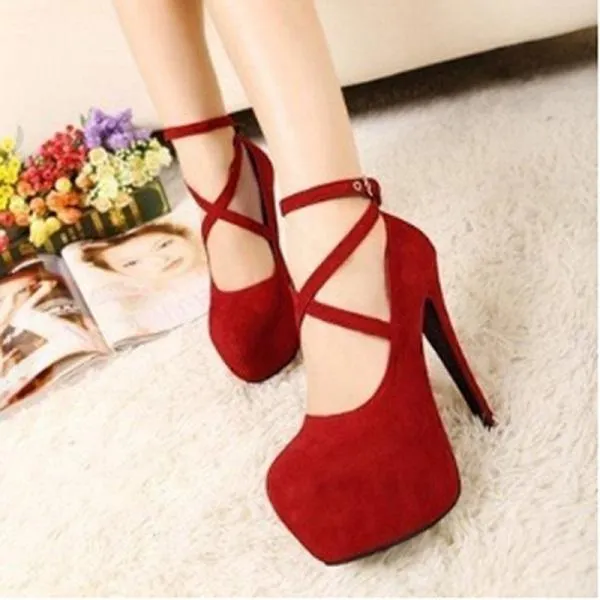 Size 34-42 Super High Thin Heels Shoes Spring Autumn Pumps T-strap Buckle Strap Retro Round Toe Pumps Wedding Shoes Women 911866