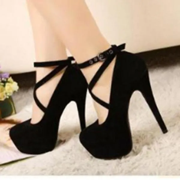 Size 34-42 Super High Thin Heels Shoes Spring Autumn Pumps T-strap Buckle Strap Retro Round Toe Pumps Wedding Shoes Women 911866