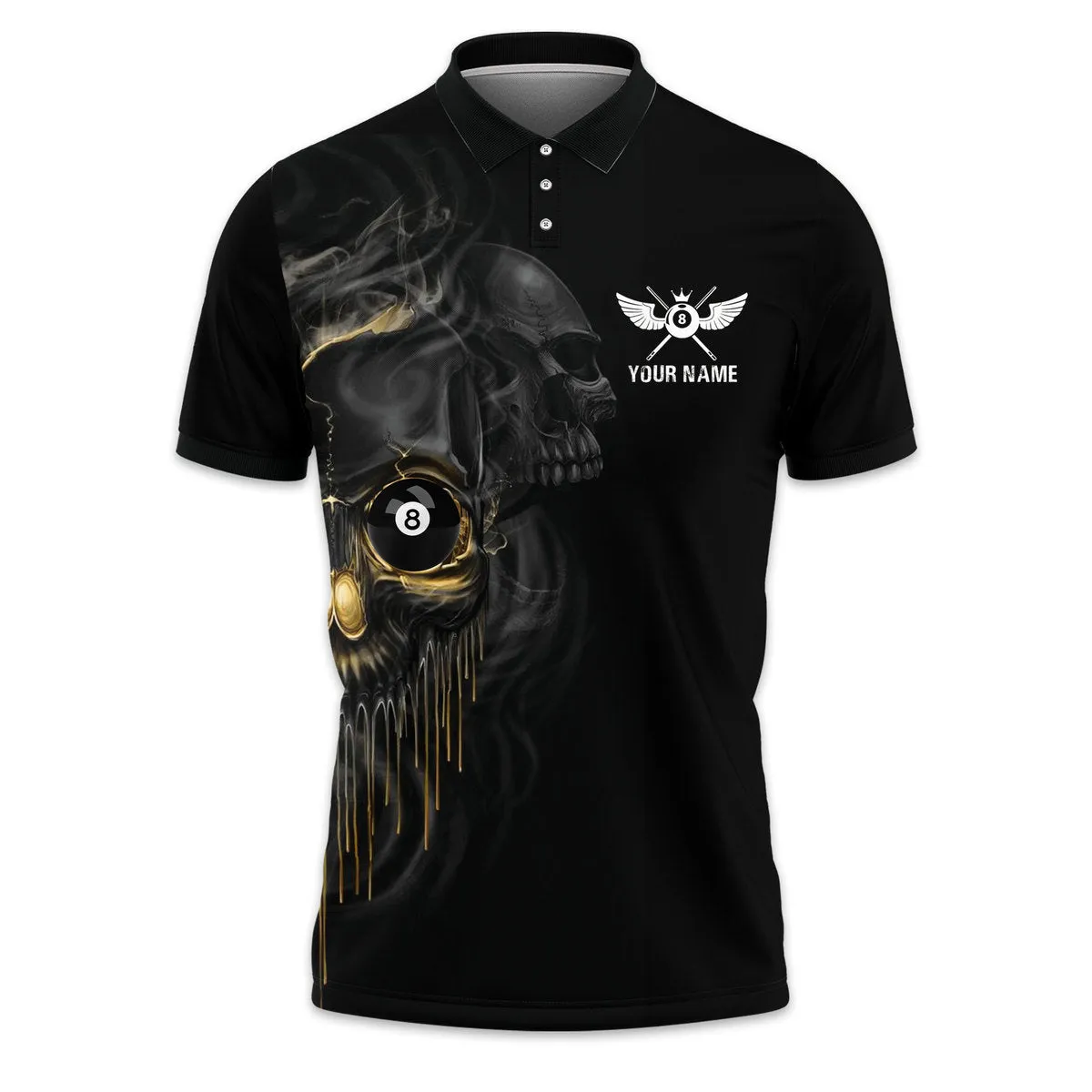 Skull Billiards Polo Shirt, Black Skull Billiards Shirt Design For Men, Scary Gift Idea