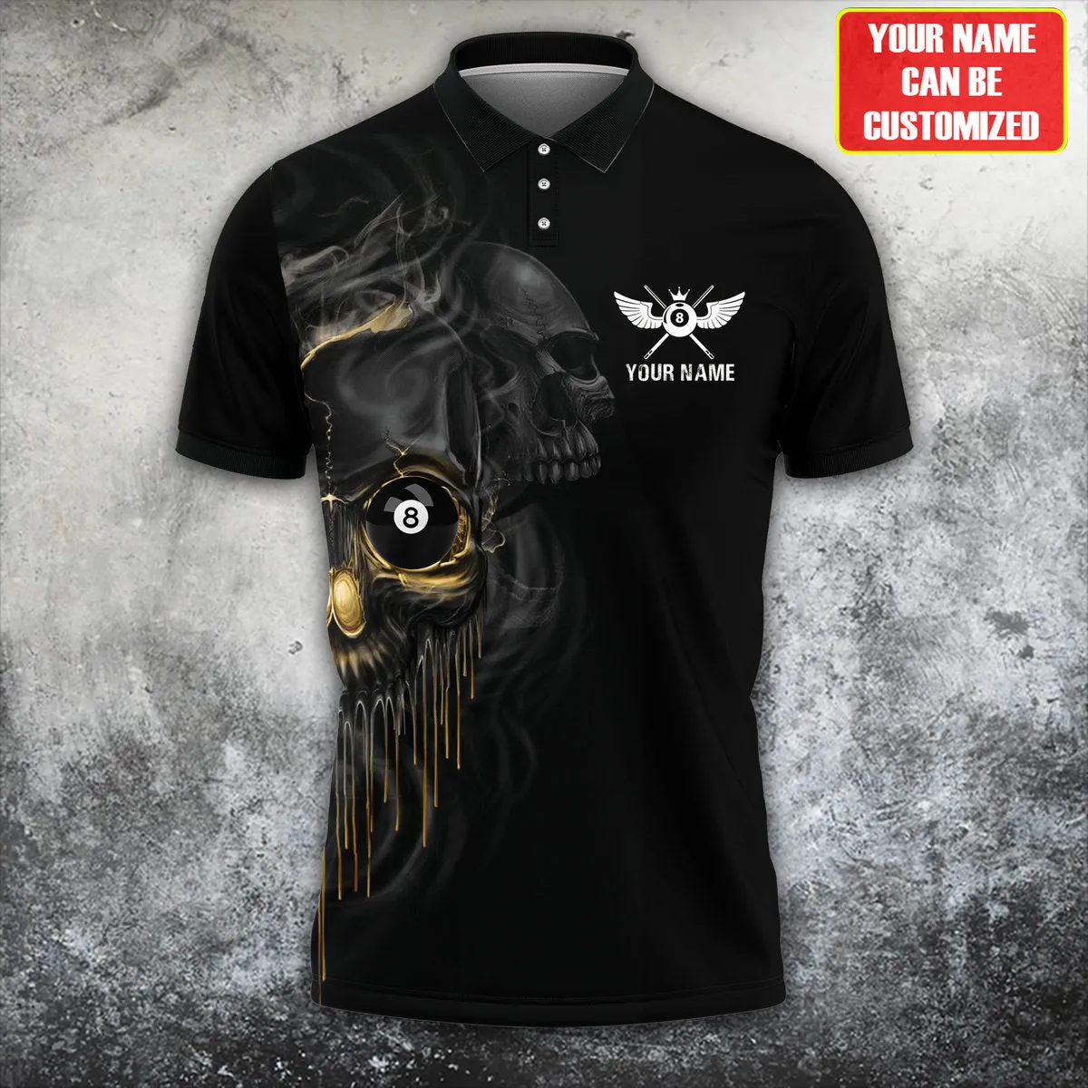 Skull Billiards Polo Shirt, Black Skull Billiards Shirt Design For Men, Scary Gift Idea