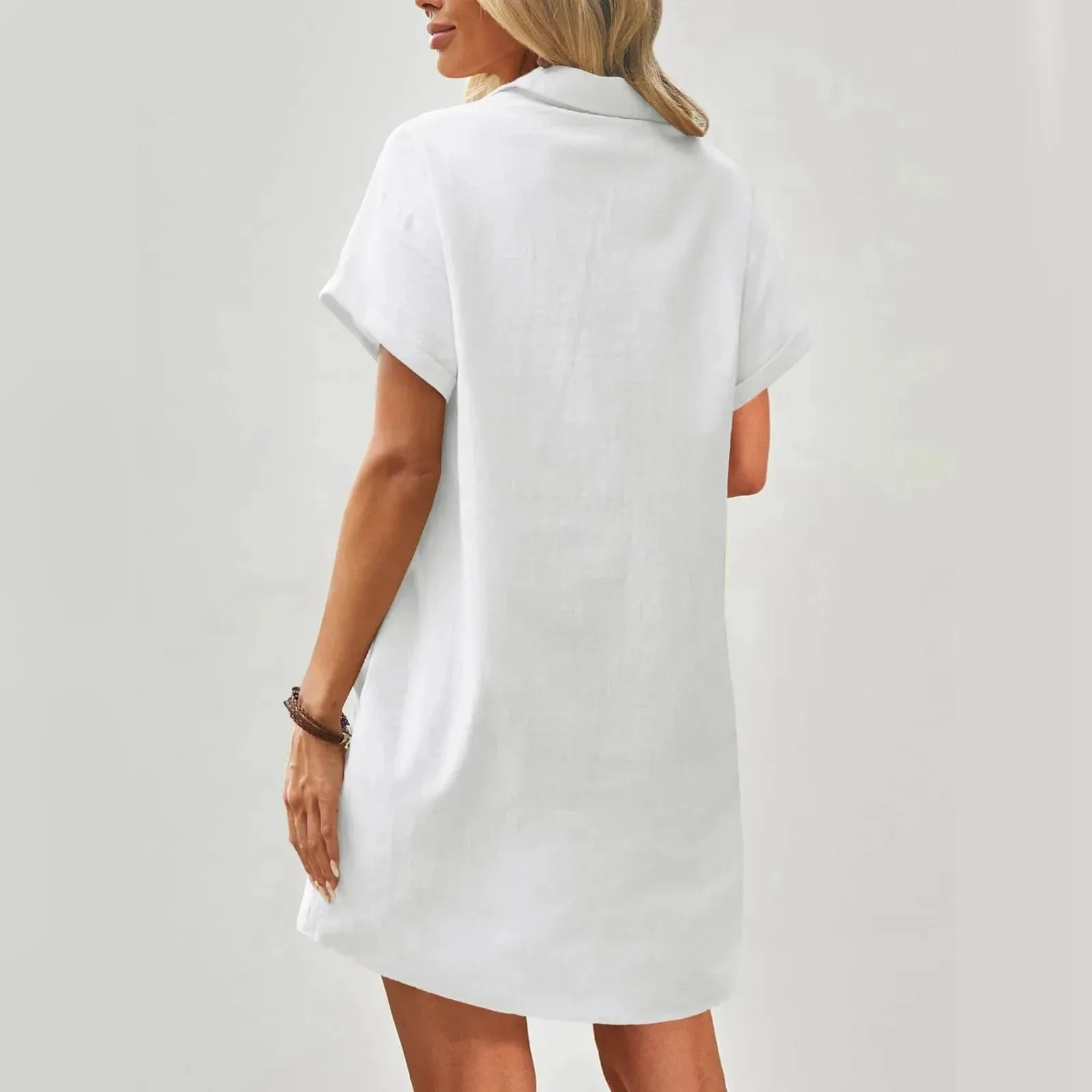 Solid Color Short Sleeve A-Line Loose Button Plus Size Fashion Summer Midi Casual Dress