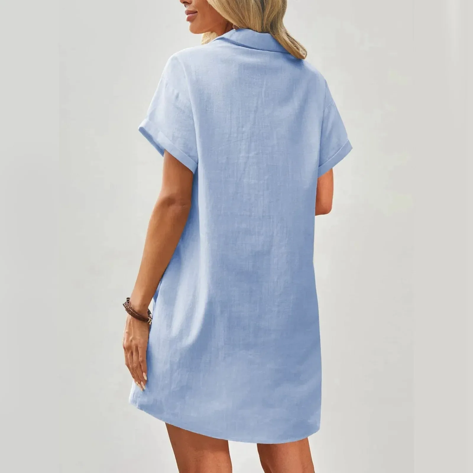 Solid Color Short Sleeve A-Line Loose Button Plus Size Fashion Summer Midi Casual Dress