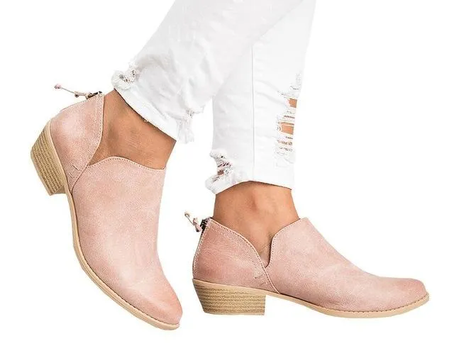 Spring Autumn Women Butterfly-knot Chelsea Boots Slip-On Med High Heels Pointed Toe Shoes Woman