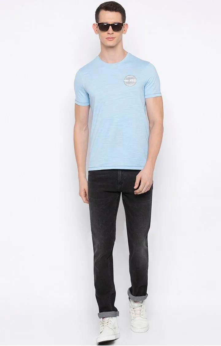 Spykar Blue Cotton Slim Fit T-Shirt For Men