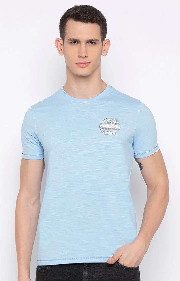 Spykar Blue Cotton Slim Fit T-Shirt For Men