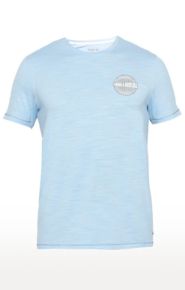 Spykar Blue Cotton Slim Fit T-Shirt For Men