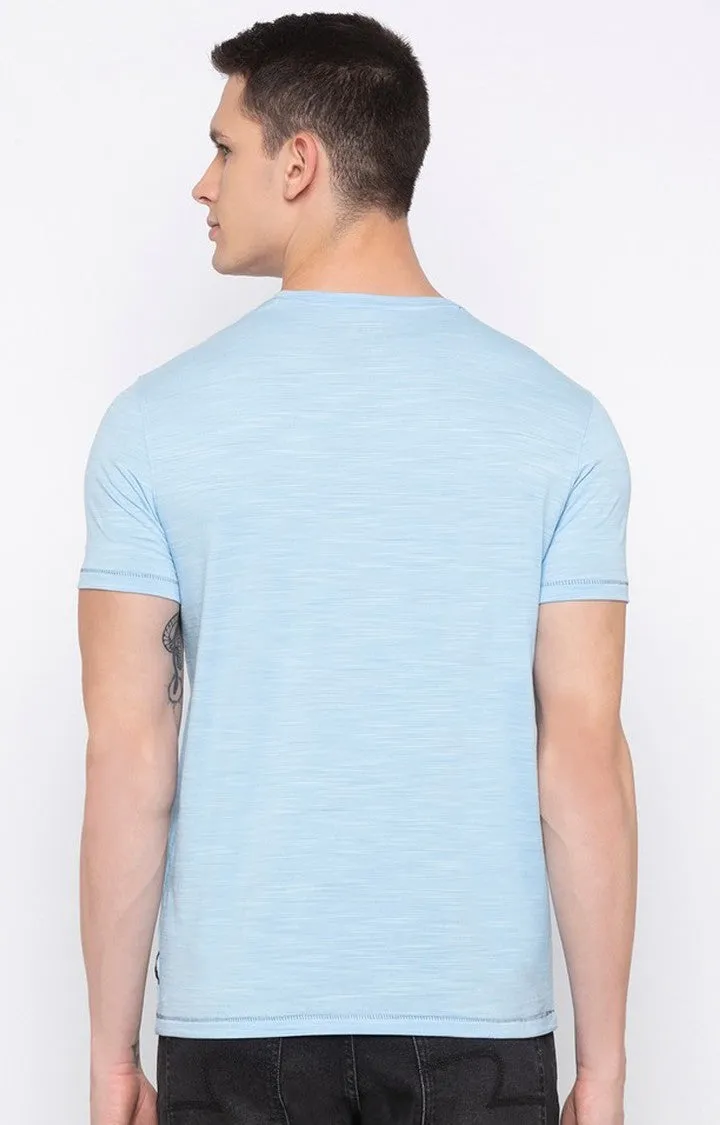 Spykar Blue Cotton Slim Fit T-Shirt For Men