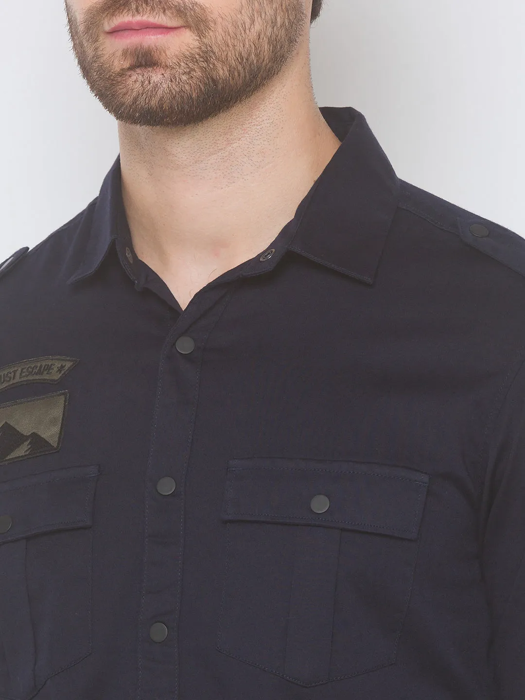 Spykar Men Navy Blue Cotton Shirts (Slim)