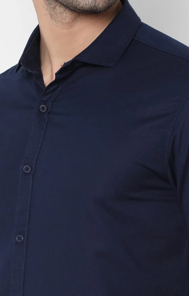 Spykar Men Navy Cotton Slim Fit Shirts