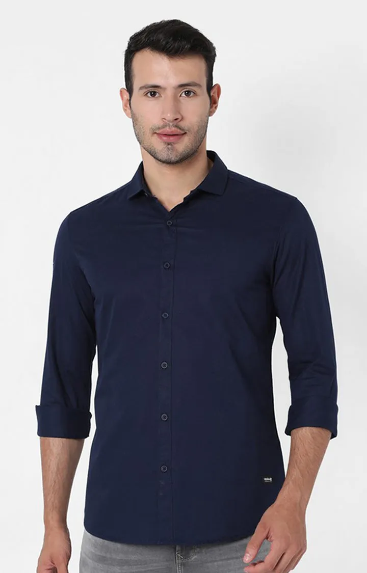 Spykar Men Navy Cotton Slim Fit Shirts