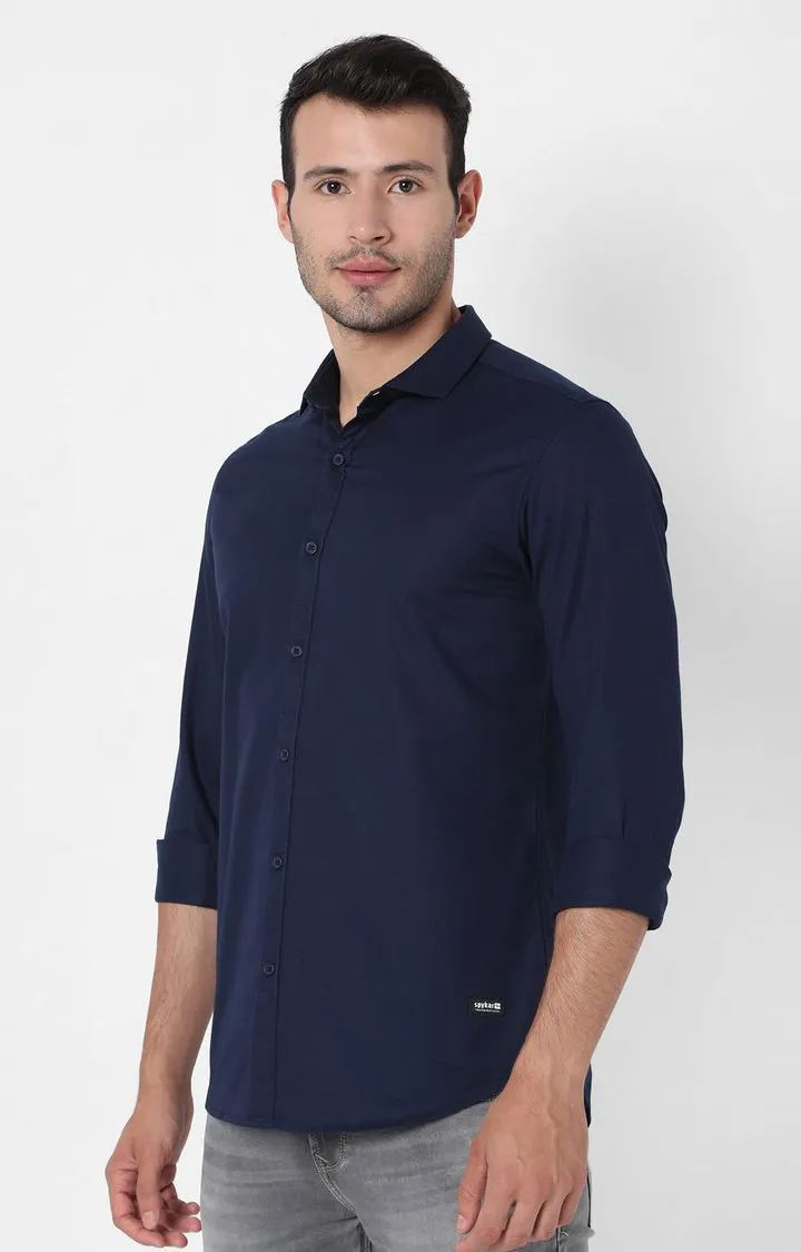 Spykar Men Navy Cotton Slim Fit Shirts