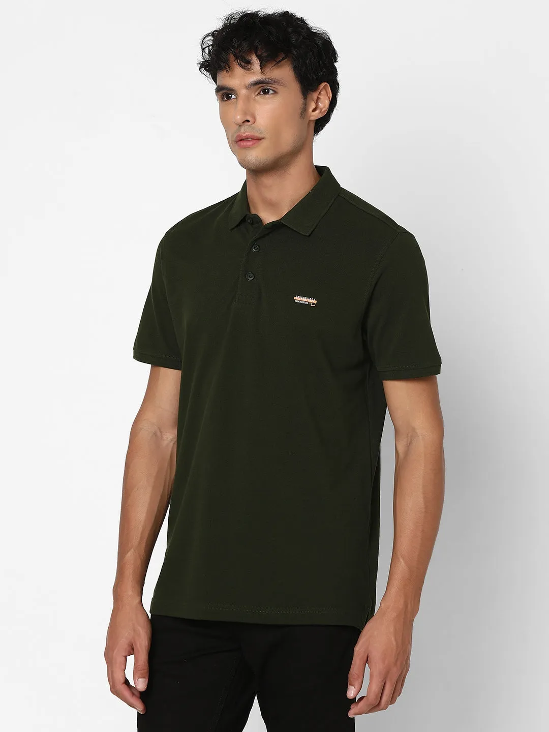 Spykar Men Rifle Green Regular Fit Half Sleeve Plain Polo Tshirt