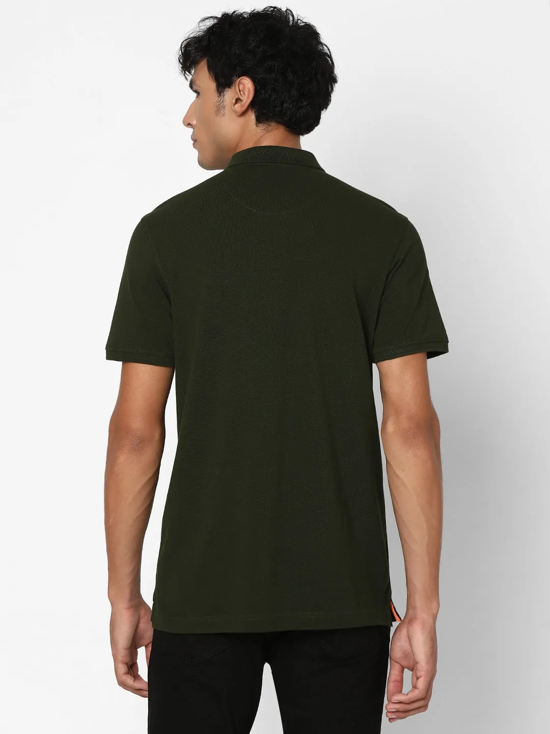 Spykar Men Rifle Green Regular Fit Half Sleeve Plain Polo Tshirt