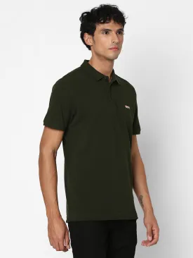 Spykar Men Rifle Green Regular Fit Half Sleeve Plain Polo Tshirt