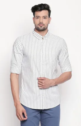 Spykar Men White Striped Regular Fit Casual Shirt