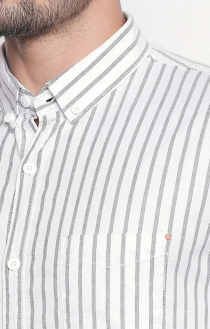 Spykar Men White Striped Regular Fit Casual Shirt