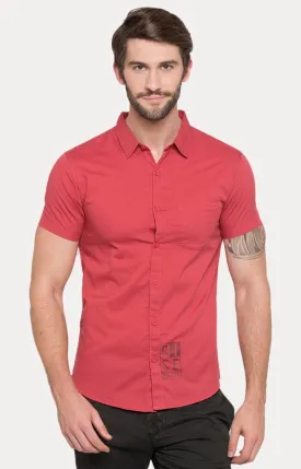 Spykar Orange Cotton Slim Fit Shirts For Men