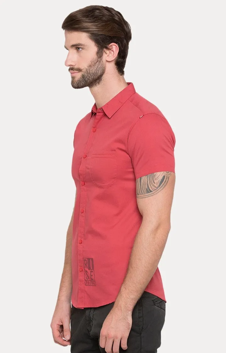 Spykar Orange Cotton Slim Fit Shirts For Men