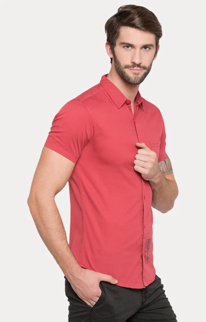 Spykar Orange Cotton Slim Fit Shirts For Men