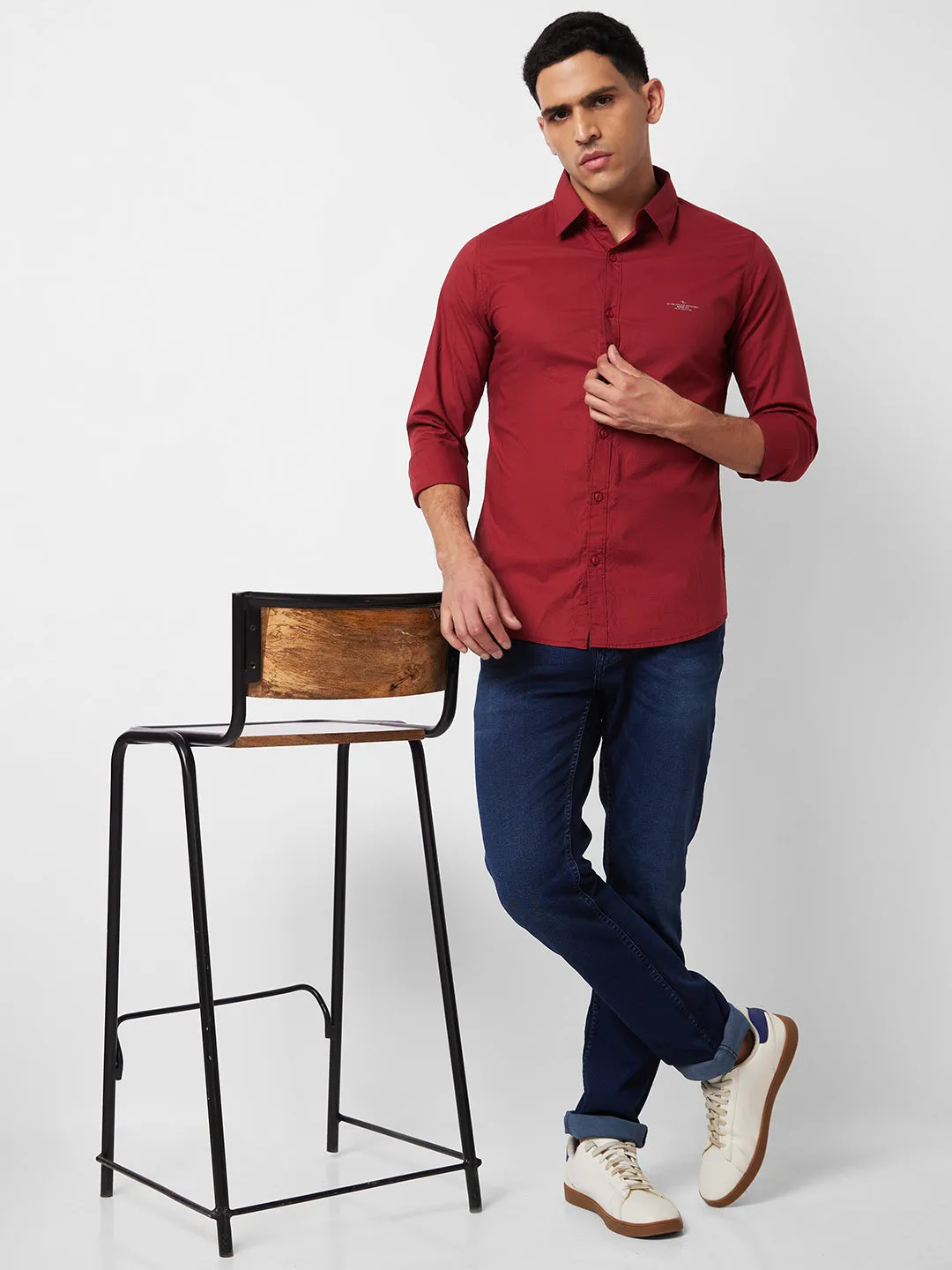 Spykar Red Solid Shirt For Men