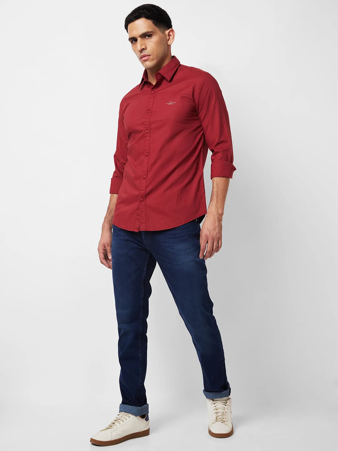 Spykar Red Solid Shirt For Men