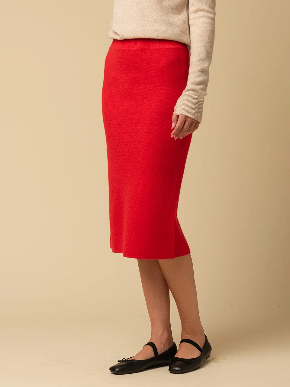 Straight Midi Skirt_Red