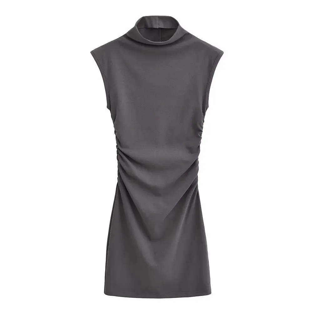 Summer New Slim Sleeveless Tight Half Turtleneck Dress Women