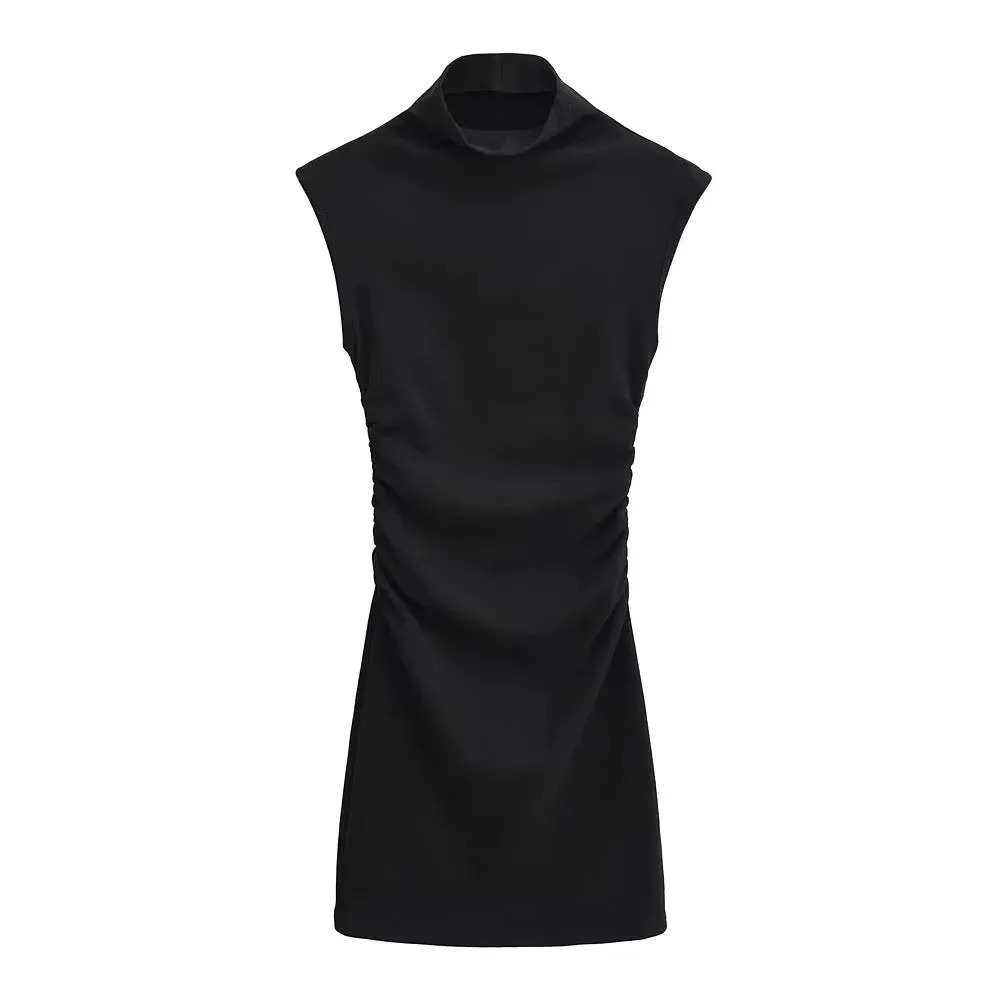 Summer New Slim Sleeveless Tight Half Turtleneck Dress Women