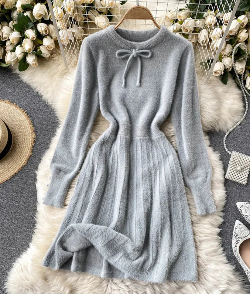 Sweater A line long sleeve sweater dress     S4674