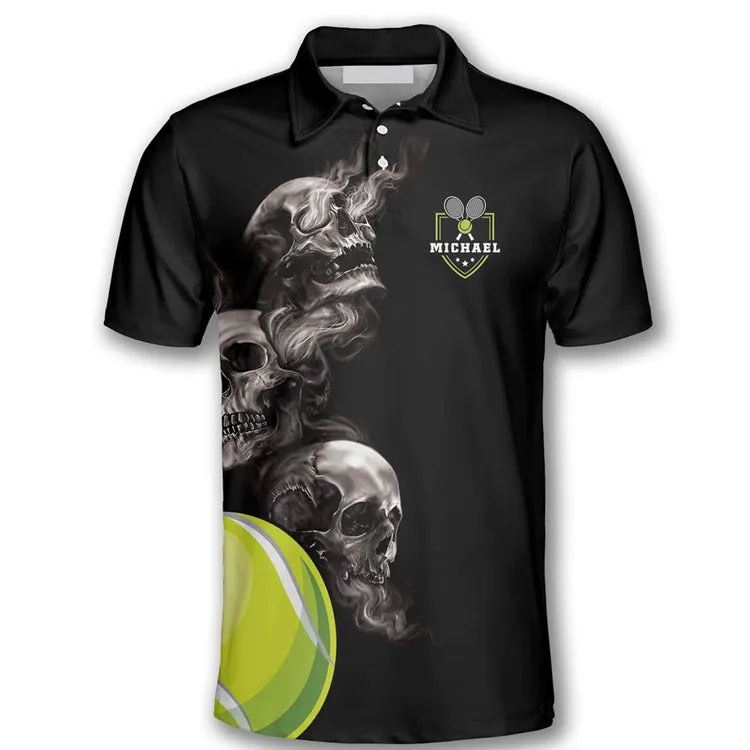 Tennis Hello Darkness My Old Friend Skull Customized Name All Over Printed Polo Shirt