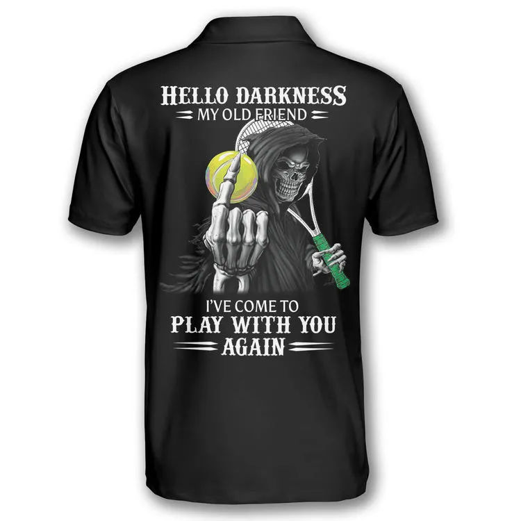 Tennis Hello Darkness My Old Friend Skull Customized Name All Over Printed Polo Shirt