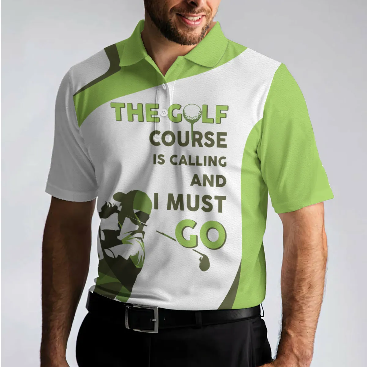 The Golf Course Is Calling And I Must Go Men Polo Shirt, White And Green Golf Shirt For Men Coolspod